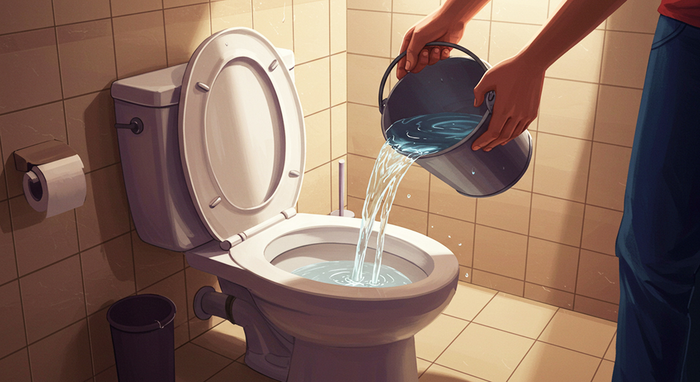 トイレが断水してバケツで水を流す