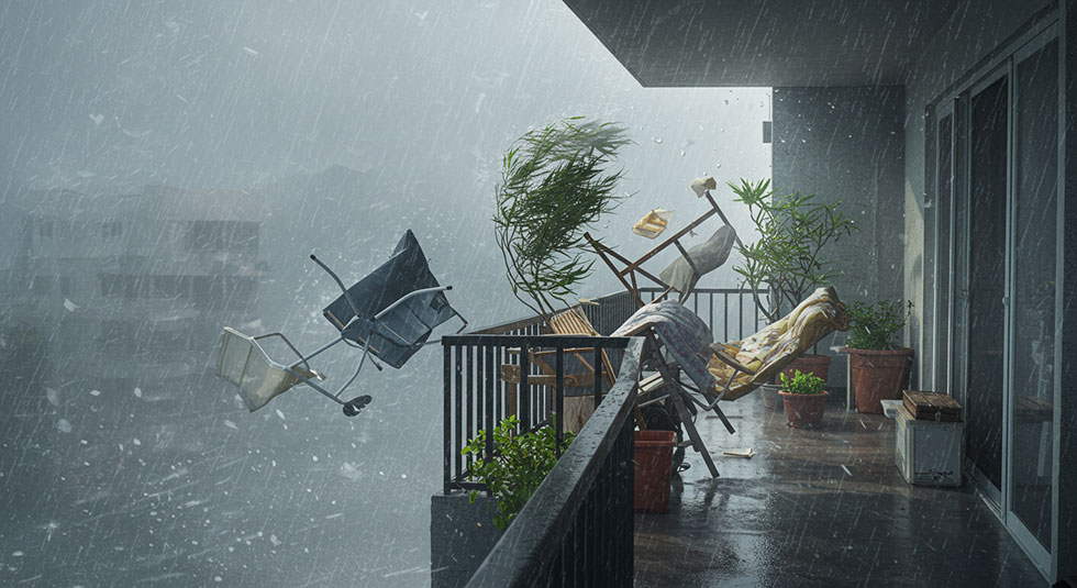 台風でverandaのものが飛ぶ